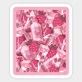 The cute pink set of the strawberry drinks Sticker